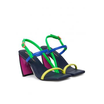 Sandale dama -  piele naturala - multicolor - toc clasic