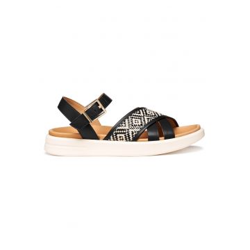 Sandale dama -  piele naturala - negru/bej