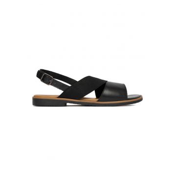 Sandale dama -  piele naturala - negru - inchidere cu catarama - varf rotund
