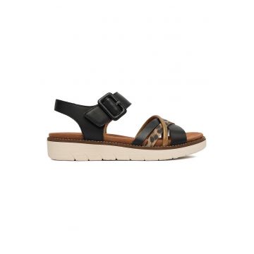 Sandale dama -  piele naturala - negru/maro - sistem inchidere velcro