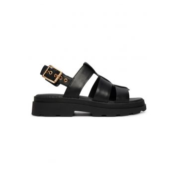 Sandale dama -  piele naturala - negru - material sintetic