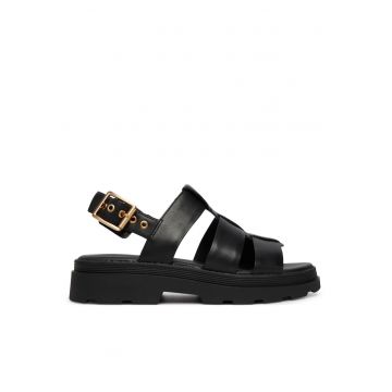 Sandale dama -  piele naturala - negru - material sintetic