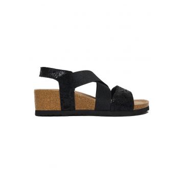 Sandale dama -  piele naturala - negru - platforma - inchidere velcro