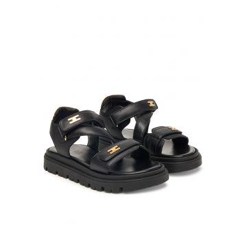 Sandale dama -  piele naturala - negru - sistem inchidere Velcro