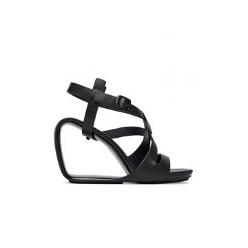 Sandale dama -  piele naturala - negru - sistem inchidere Velcro
