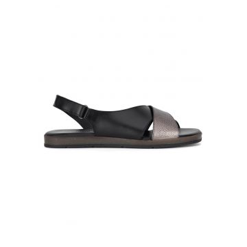 Sandale dama -  piele naturala - negru - sistem inchidere Velcro -
