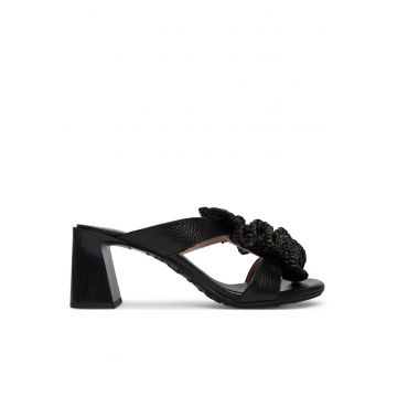 Sandale dama -  piele naturala - negru - tip toc clasic