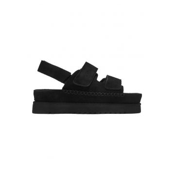 Sandale dama -  piele naturala - negru - velcro - platforma