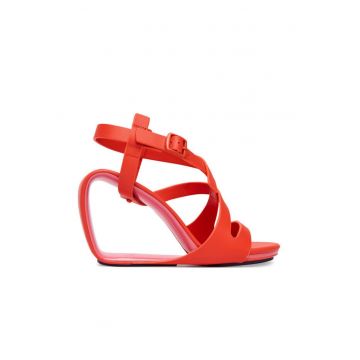 Sandale dama -  piele naturala - rosu - sistem inchidere Velcro