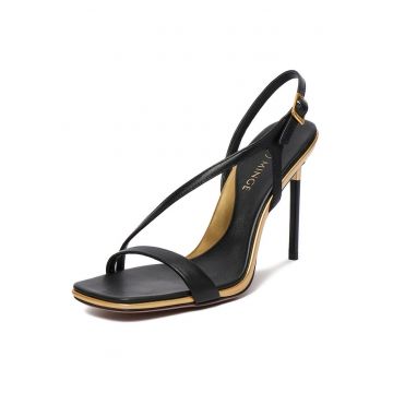Sandale dama -  piele naturala - stiletto - negru/auriu