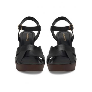 Sandale dama -  piele naturala - toc bloc - negru
