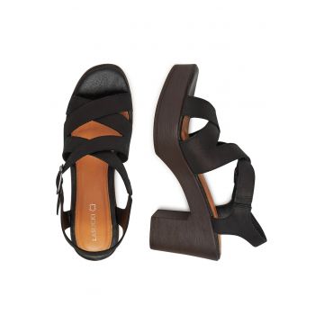 Sandale dama -  piele naturala - toc bloc - negru -