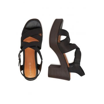 Sandale dama -  piele naturala - toc bloc - negru -
