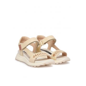 Sandale dama  piele naturala - velcro - bej
