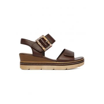 Sandale dama -  piele naturala - velcro - maro