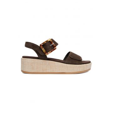 Sandale dama  piele naturala - velcro - maro