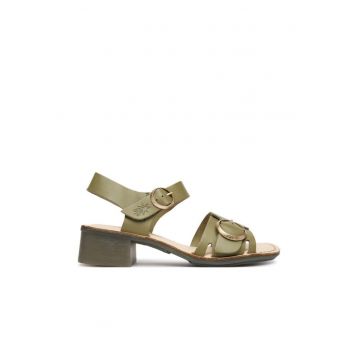 Sandale dama -  piele naturala - verde - toc clasic