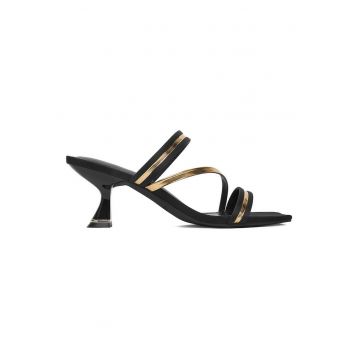 Sandale dama -  sintetic - cu toc - negru