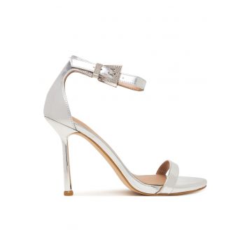 Sandale dama -  stiletto - argintiu - piele ecologica