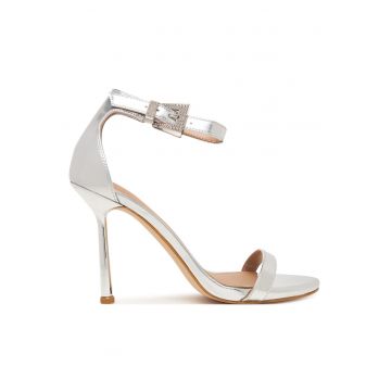 Sandale dama -  stiletto - argintiu - piele ecologica
