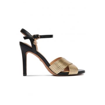 Sandale dama -  stiletto - auriu/negru - material sintetic