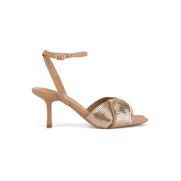 Sandale dama -  stiletto - maro/auriu - sintetic