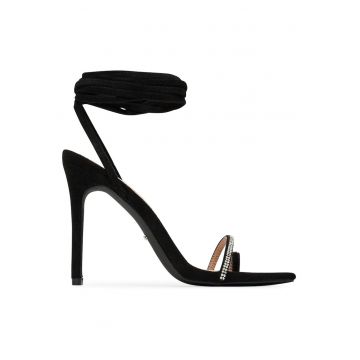 Sandale dama -  stiletto - negru - material textil -
