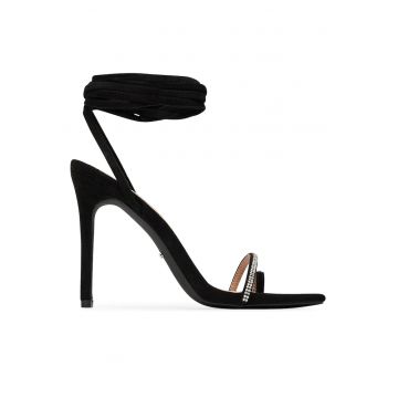Sandale dama -  stiletto - negru - material textil -