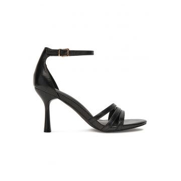 Sandale dama -  stiletto - negru - textil