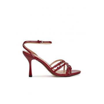 Sandale dama -  stiletto - rosu - material textil -