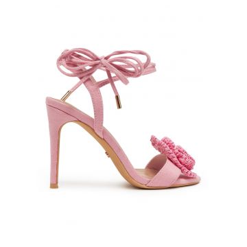 Sandale dama -  stiletto - roz - material textil -