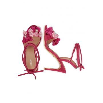 Sandale dama -  stiletto - roz - material textil -