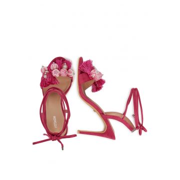 Sandale dama -  stiletto - roz - material textil -