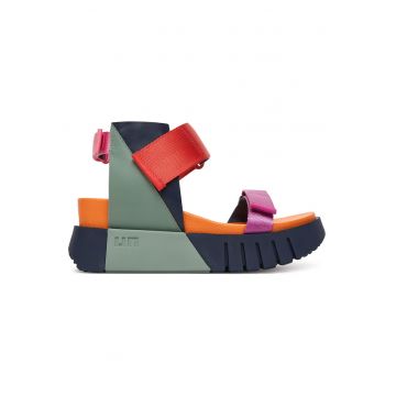 Sandale dama -  textil - multicolor - sistem inchidere Velcro