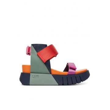 Sandale dama -  textil - multicolor - sistem inchidere Velcro