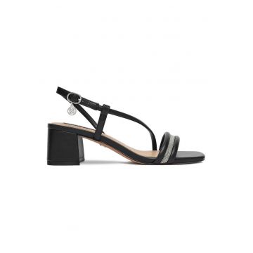 Sandale dama -  toc bloc - negre - piele ecologica