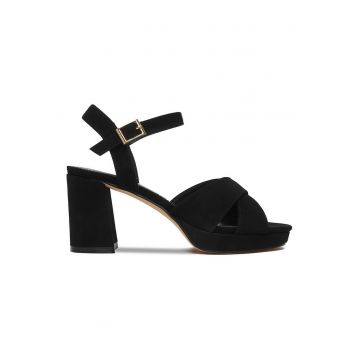 Sandale dama -  toc bloc - negru - material sintetic