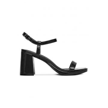 Sandale dama  toc clasic - negru - material sintetic