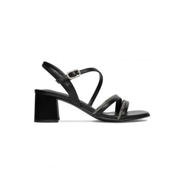 Sandale dama -  toc clasic - negru - material sintetic