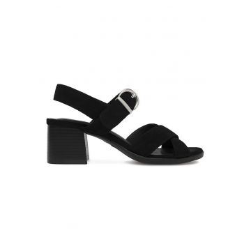 Sandale dama -  toc clasic - negru - material textil