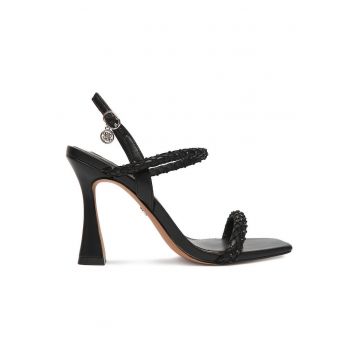 Sandale dama -  toc geometric - cristale elegante - negru - piele ecologica