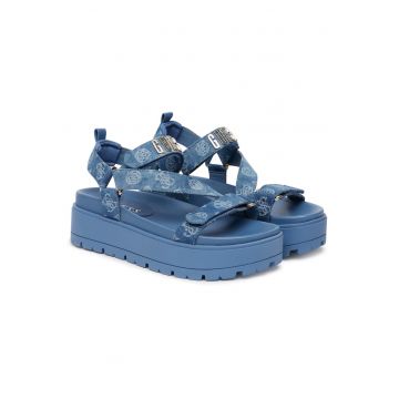 Sandale dama -  velcro - albastru - textil