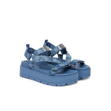 Sandale dama -  velcro - albastru - textil