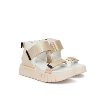 Sandale dama -  velcro - bej - textil