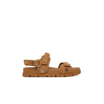 Sandale dama  velcro - maro - textil