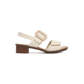 Sandale de dama -  piele naturala - bej - sistem inchidere Velcro