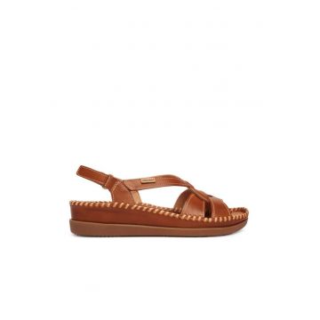 Sandale de dama -  piele naturala - maro - sistem inchidere Velcro