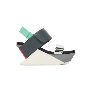 Sandale de dama -  piele naturala - multicolor - sistem inchidere Velcro