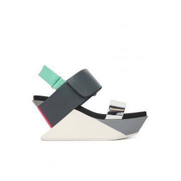 Sandale de dama -  piele naturala - multicolor - sistem inchidere Velcro