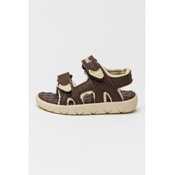 Sandale de piele ecologica cu velcro Perkins Row - Maro inchis